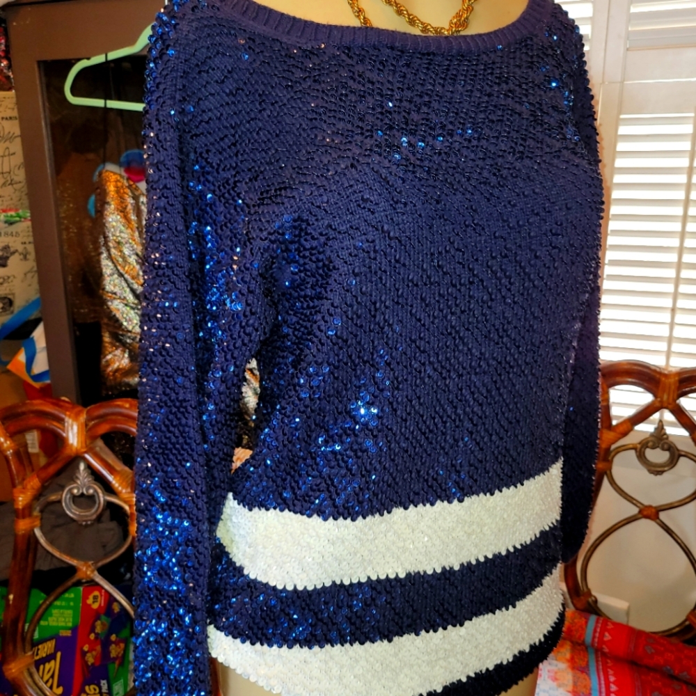 Vintage 90s Adrienne Vittadini heavy cotton sequin holiday sweater large